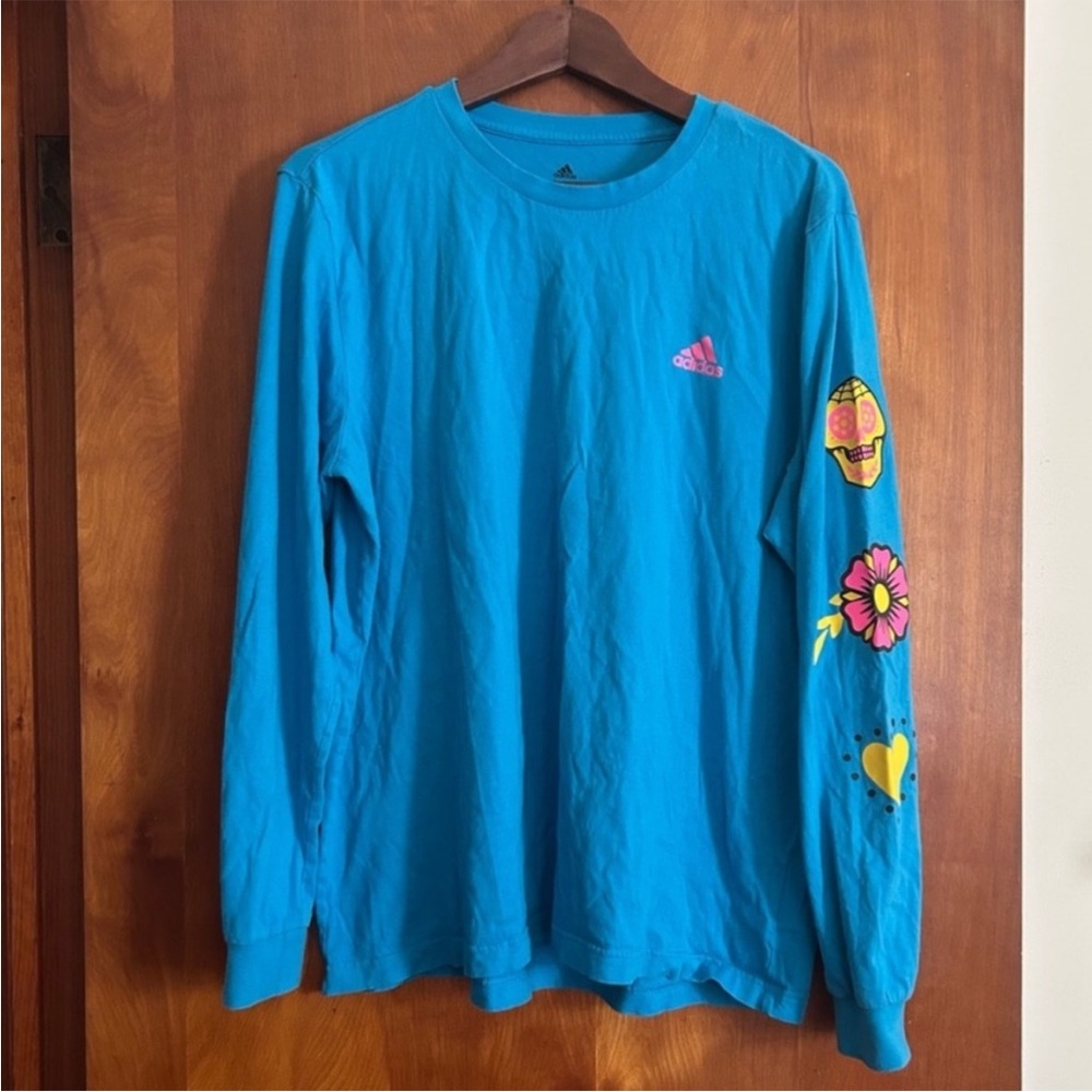 Men’s Adidas Turquoise Long Sleeve with Colorful Sleeve Graphics